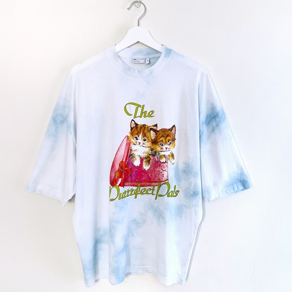 ASOS Design Oversized Cat Print T-Shirt in Washed Blue - Picture 7 of 7